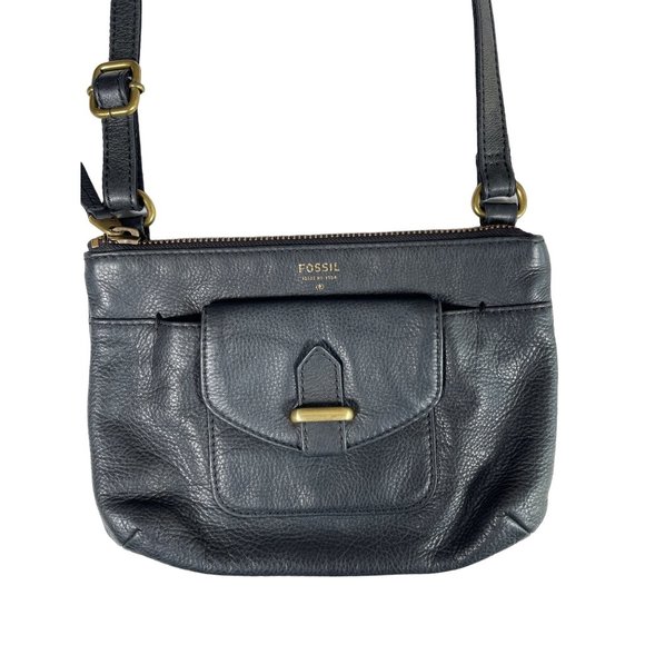 Fossil Handbags - Fossil Crossbody Pebbled Leather Black Bag Purse